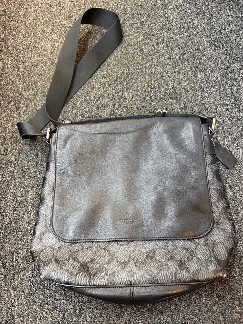 Coach Black Leather & Signature Canvas Messenger Bag